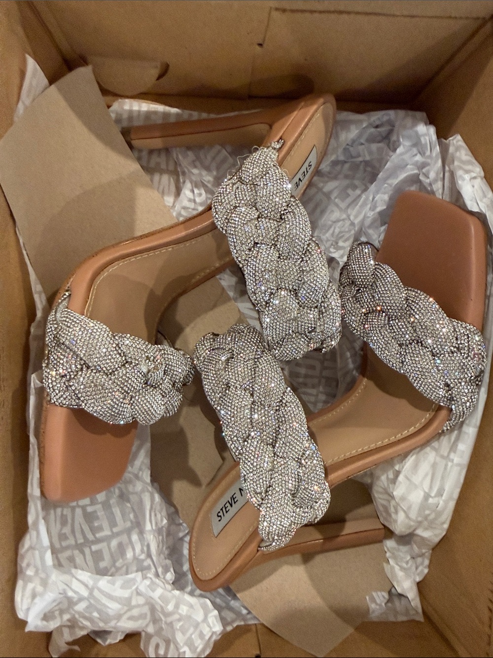 Steve Madden Crystal Braided Strap Heel Sandals - Nude/Champagne - Picture 4 of 5